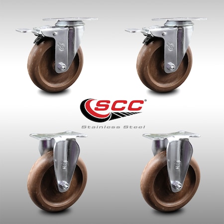 Service Caster 5 Inch SS High Temp Glass Filled Nylon Top Plate Caster Lock Brake 2 Rigid, 2PK SCC-SSTTL20S514-GFNSHT-2-R-2